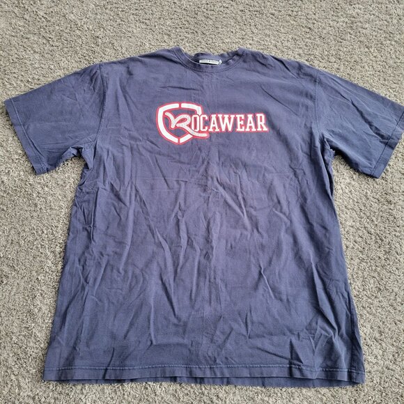 Rocawear Mens Logo T-Shirt Navy Blue Size 3XL Cotton Casual Wear Faded Official - Picture 9 of 9